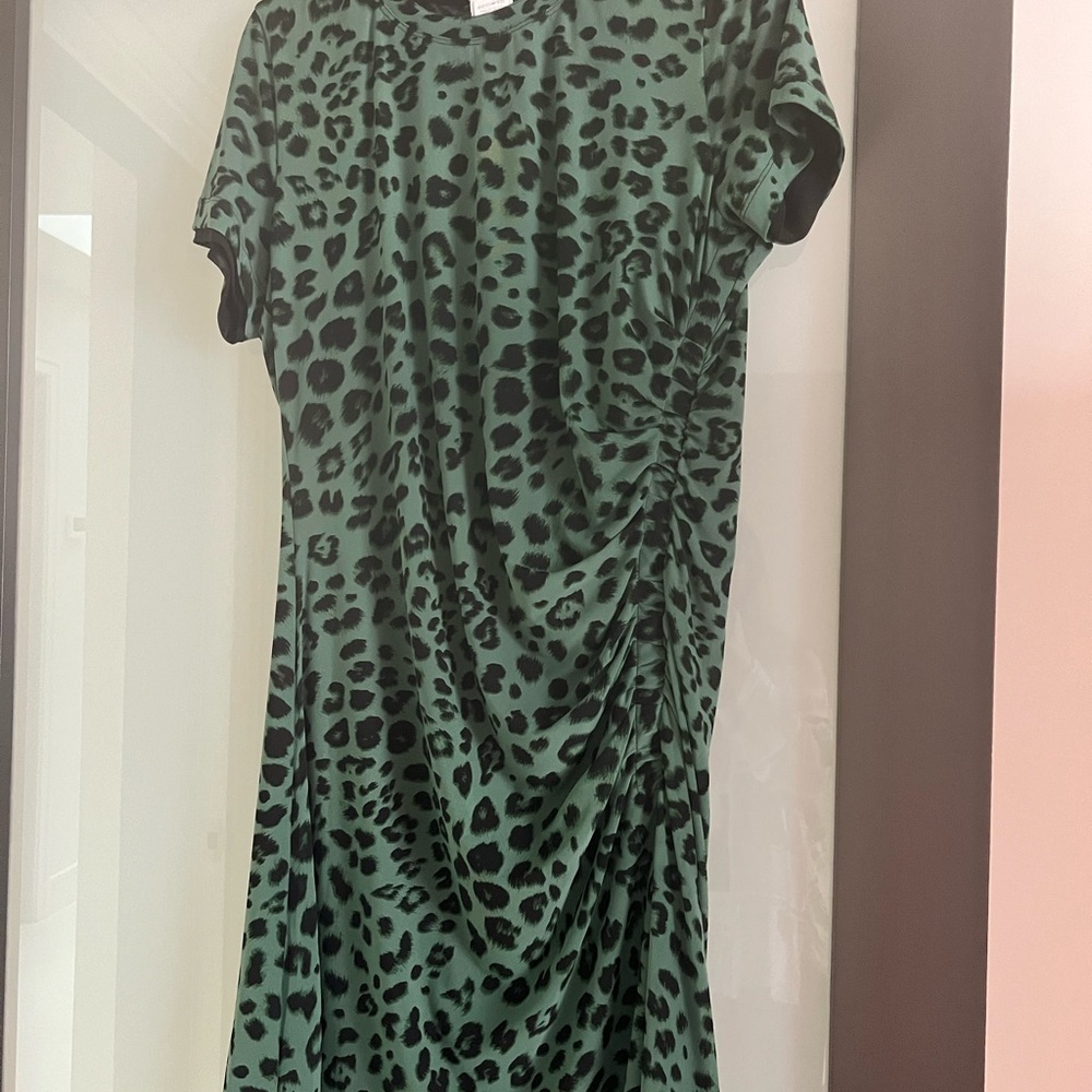 CAbi Green and Black Leopard Print Tee Dress